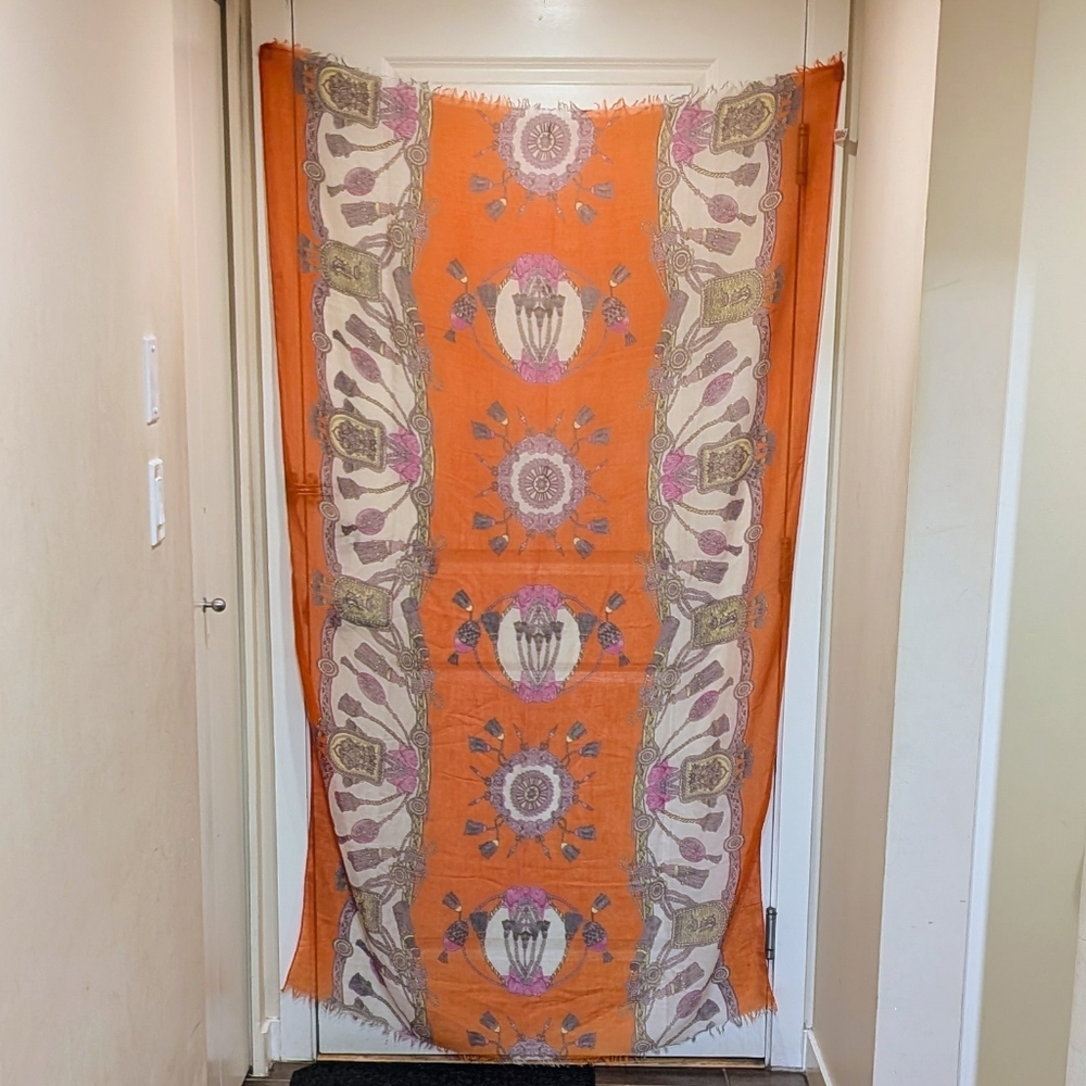 3/$30 EUC Ardene 40"x70" Massive Orange and Purple Sheer Scarf Wrap - Picture 3 of 5
